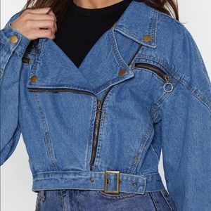 NastyGal cropped denim biker jacket